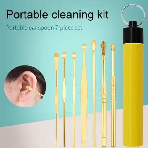 7Pcs/Set Stainless Steel Ear Pick Spoon Ear Wax Removal Cleaner Multifunction Portable Ear Pick Ear Care Beauty Tools