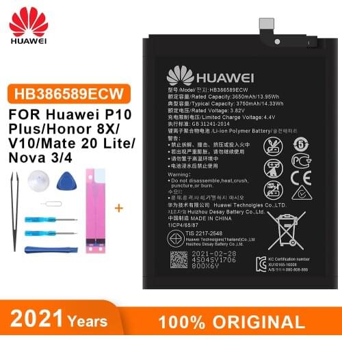 Huawei Original Battery HB386589ECW 3650mAh for Huawei P10 Plus Honor 8X View 10 V10 Mate 20 Lite Nova 3 4 Batteries Tool