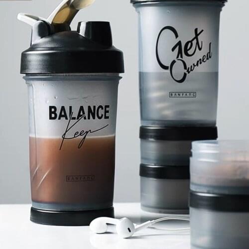 Shaker שייקר Milkshake Stirring Fitness Water Cup Three-Layer Large-Capacity Graduated Portable Sports Dog Water Bottle