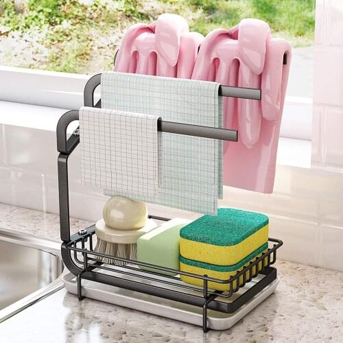 Kitchen Sponge Holder with Drain Pan for Kithcen Sink, Kitchen Counter Organizer Sponge Brush Soap Dish Dishcloth Rack Tools