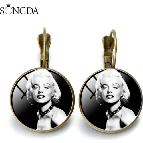 Elegant Sexy Women Drop Earrings American Movie Star Marilyn Monroe Glass Photo Dome French Hook Earrings Female Brincos