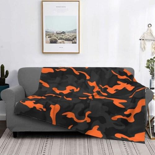 Camo Style Black Orange Camouflage Blankets Fleece Spring/Autumn Military Super Soft Throw Blanket for Bedding Outdoor Rug Piece