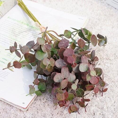 5 Branches Artificial Eucalyptus Plastic Money Leaf Fake Plant Wall Landscape Decoration Fake Flower Home Wedding Decor