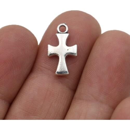 JAKONGO Silver Plated Cross Charms Pendants for Jewelry Making Bracelet DIY Accessories 17x10mm 20pcs