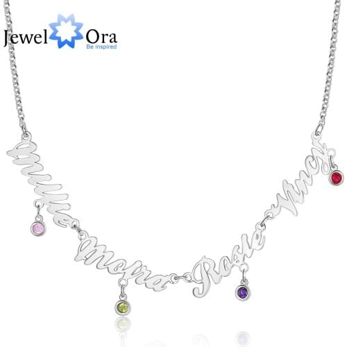 JewelOra 925 Sterling Silver Personalized 4 Name Necklace Custom Nameplates for Women Jewelry Birthday Gifts