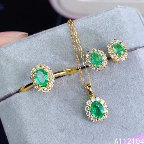 KJJEAXCMY fine jewelry 925 sterling silver natural emerald women classic lovely gem earrings ring pendant suit support detection