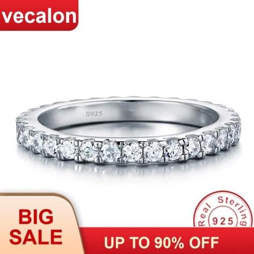 Vecalon Female Classic Wedding Band Ring 100% Soild 925 Sterling Silver Circle 5A Zircon Cz Engagement rings for women men Gift