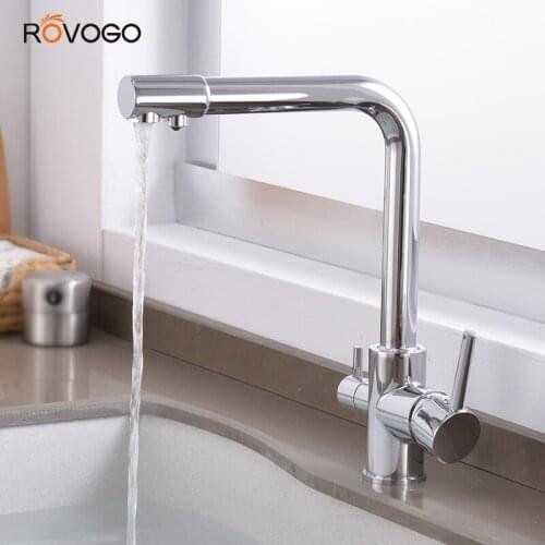 ROVOGO 360 Rotation Filter Kitchen Faucet, Single Hole Drinking Water Sink Tap Hot Cold Pure Water Mixer Tap Deck Mounted