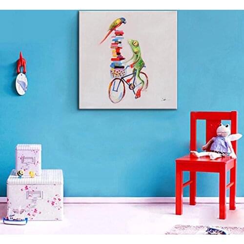 Fashion Pure Hand Painted Studying Frog Oil Painting Cute Animal Frog Painting for Living Room Kids Room Decor Wall Canvas Art