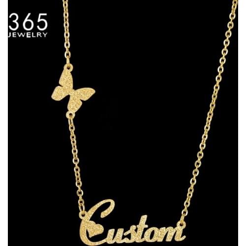 Fashion Frosted Necklace Personalized Stainless Steel Customed Special Butterfly Nameplate Party Necklaces For Girl Jewelry Gift