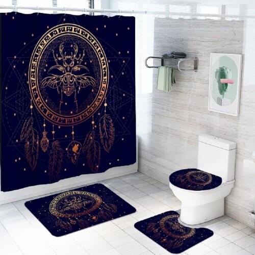 Fashion Dream Catcher Bathroom Sets with Bath Rug Toilet Lid Cover Floor Mat Waterproof Bath Curtains 12 Hooks Bathroom Decor