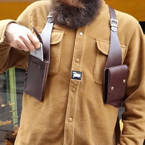 Men Steampunk Medieval sexy Leather Shoulder Bag Vintage Phone Case Wallet Double Pocket Holster Festival Viking Pirate Costume