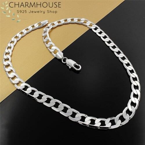 Solid 925 Silver Necklaces For Men 10mm Link Chain Long Necklace 20 inch Collier Homme Fashion Jewelry Accessories Bijoux Gifts