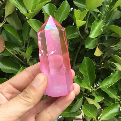Natural quartz crystal stone pink aura quartz crystal point rose titanium coating crystal