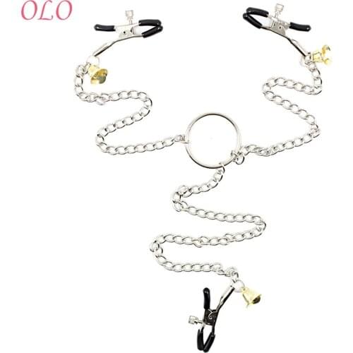 OLO Adult Games Erotic Toys Nipple Clamps Nipple Stimulator Stainless Steel Sex Toys for Couple Metal Chain SM Bondage