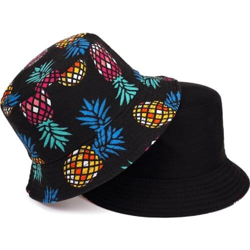 Fashion summer Bucket Hat Men Women hip hop panama Cap Pineapple Print Fisherman Hat Double-sided with foldable Fishing Hats