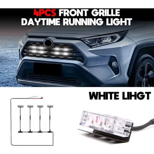 4PCS Car Front Grille LED Lights, for Toyota RAV4 2020 2021 DRL External Grille Driving Lamps