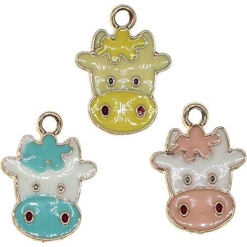 Cute Animal Series Dairy Cows Enamel Bull Head Charms 16*19mm Pendant For DIY Jewelry Earrings Bracelets Necklace Finding