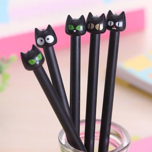 2 pcs Cute Korean Stationery Sweet Black Cat Black Ink Gel Pens boligrafos kawaii pens for school Office papelaria 0.38mm