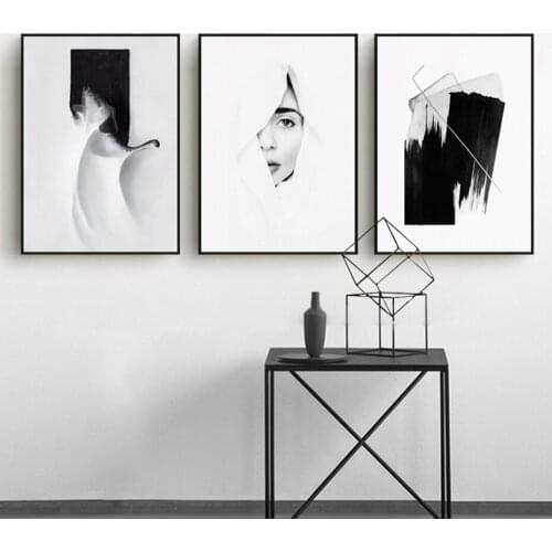 Self-adhesive Wall Stickers Abstract Black White Painting Wall Art Posters Print Home Decor Wallpapers Room Decoration