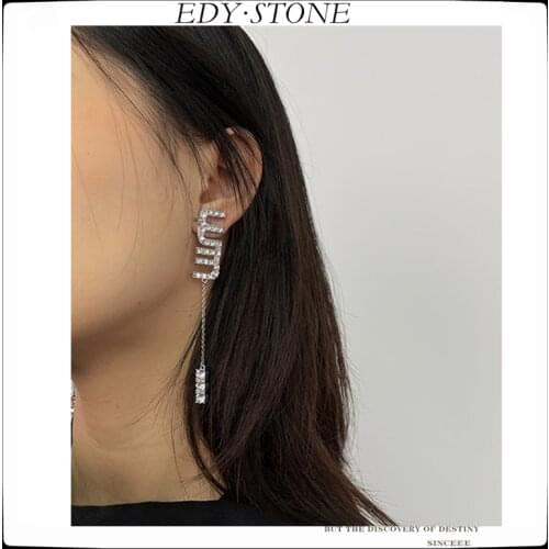 EDY Brand 2021New Punk M Letter Diamond Tassel Long Pendant Personality Drop Earring For Women Girl Party Fashion Jewelry Gift