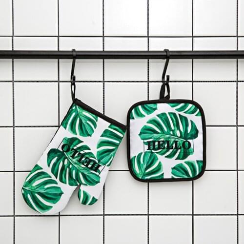 Cute Oven Mitts and Pot Holder Sets 2pcs Non-Slip Potholders Kitchen Heat Resistant Hot Pads for Women Cooking Gloves WWO66