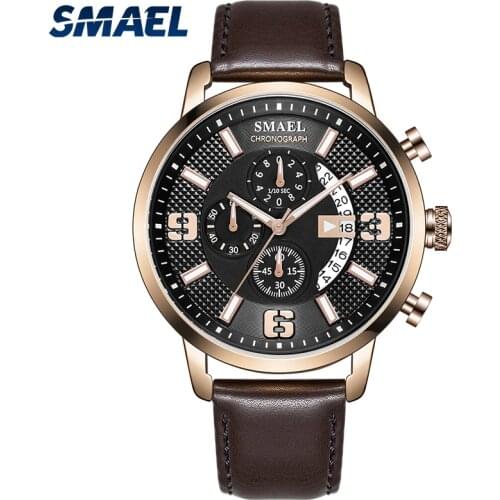 SMAEL New Fashion Men Watches Brown Quartz Wristwatches 30M Waterproof SL-9078 Gift Sport Leather Band Watches men montre homme