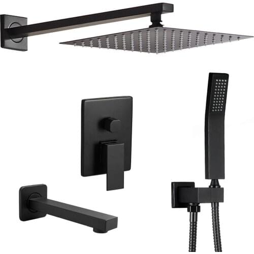 Shower Faucets Matte Black Wall Mount Bathroom Faucet Set Rainfall Square Big Shower Head Handheld Valve Bath Mixer Tap YB-623R