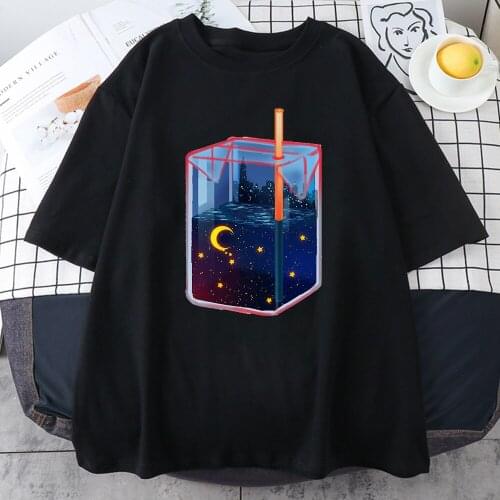 Starry Sky Drink Box Personality Printing Women Clothing Cotton Hip Hop Womens Tshirts High Quality Vintage T-Shirts For Women