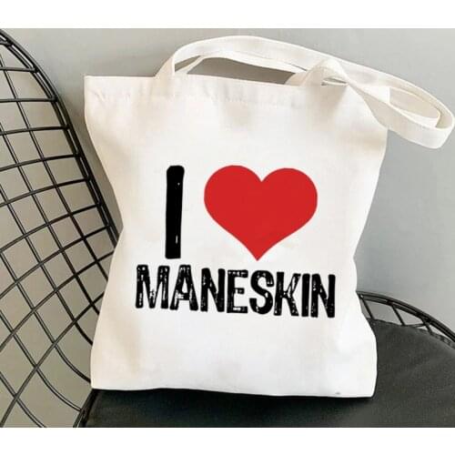 Shopper I love Maneskin Printed Kawaii Bag Harajuku women Shopping Bag Canvas Shopper Bag girl handbag Tote Bag Shoulder Bag