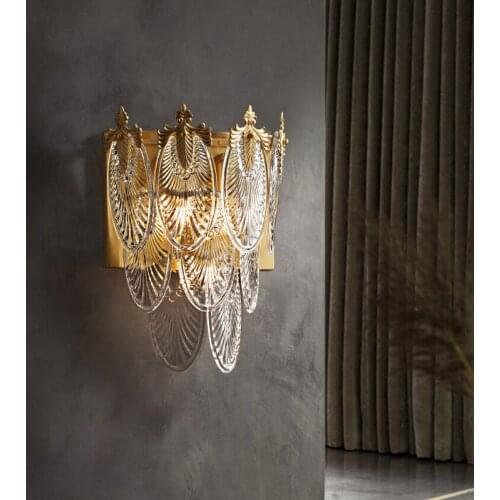 Light Luxury Copper European Leaf Living Room TV Background Wall Lamp Bedroom Bedside Modern Walkway Staircase Wall Lamp E14