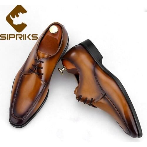 Sipriks Mens Imported Italian Calf Leather Dress Shoes Patina Brown Topsiders Office Casual Shoes Boss Male Wedding Party Wear