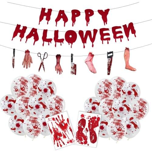 Halloween Decoration Horror Corpse With Broken Hands and Feet, Blood Knife and Flag, Balloon Cake Insert Card Halloween Party