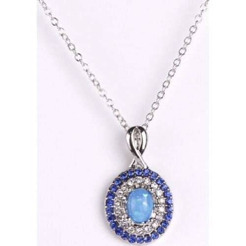 Vintage Big Round Disk Blue Drill Imitation Opal Fashion Pendant Necklace Women Wedding Birthday Engagement Party Best Gifts