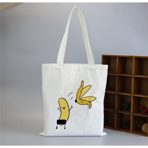 High Quailty Grocery Store Tote Bag Shopping Student Book Bags Banana Cartoon Printed Reusable Long Tough Strong Handles Bag