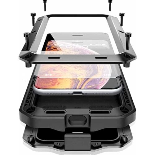 Tempered glass+Metal Aluminum armor phone Case for iPhone 11 Pro XS MAX XR X 7 8 6 6S Plus 5S 5C 5 SE Full Body Shockproof Cover
