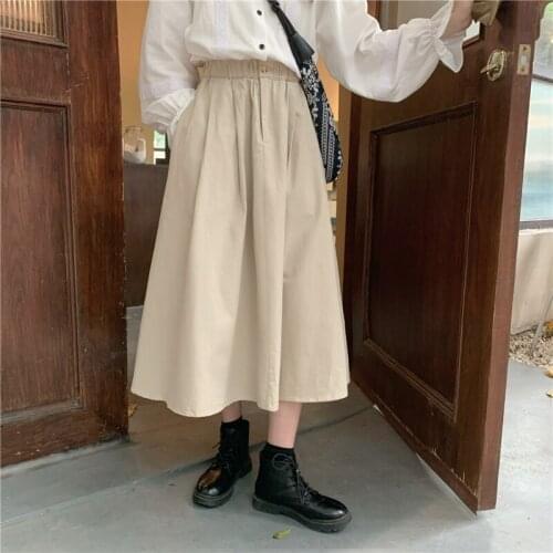 2021 New Women Spring Vintage Cotton Linen Long Skirt Elastic High Waist A-line Umbrella Faldas
