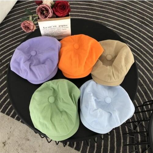 INS Women Cotton Berets Summer Autumn Octagonal Beret Caps Stylish Artist Painter Newsboy Hats Candy Color Beret Hats