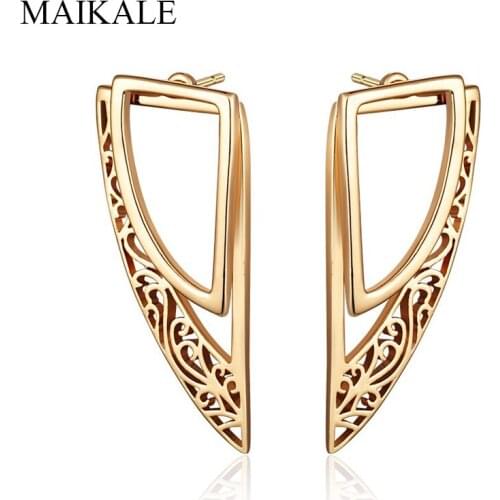 MAIKALE Exquisite Gold Hollow Metal Wing Earrings Big Flower Stud Earrings for Women Wedding Party Jewelry Fashion Gifts