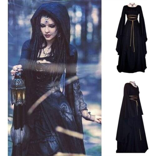 Medieval Renaissance Court Cosplay Viking Gothic Halloween Costume Women Dress Bandage Slim Retro Irregular Vintage Vestido