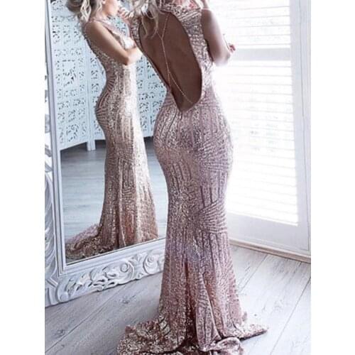 Sexy Backless Sleeveless Full Length Bling Sequined Celebrity Party Lady Elegant Vestidos De Noche Fashion Robes De Cocktail