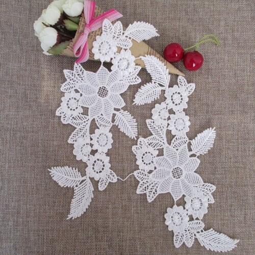 1Pair Floral Lace Appliques DIY Crafts Fabric Lace Applique Embroidery Bridal Wedding Decorative Sewing Accessories Supplies