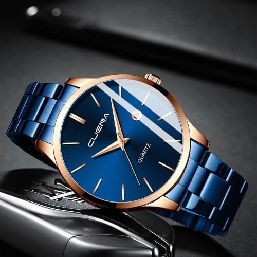2021 CUENA New Fashion Mens Watches with Stainless Steel Top Brand Luxury Sports Date Quartz Watch Men Relogio Masculino