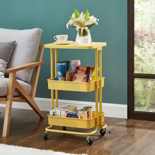 Nordic 3-storey Lasker trolley living room to store mobile small tea table household iron plastic side tables