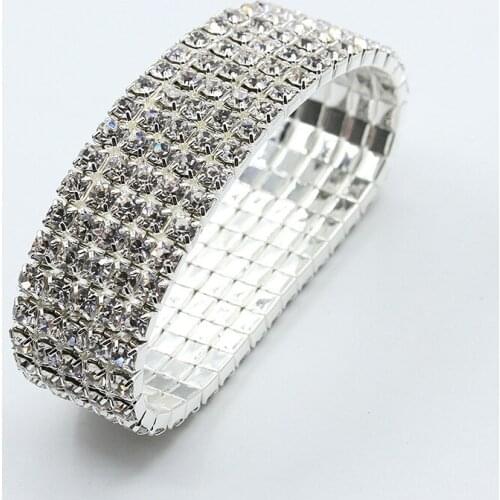 5 Types 1 Layer to 5 Layers Full Shiny Crystal Elastic Band Silver Plated Bracelets & Bangles for Women