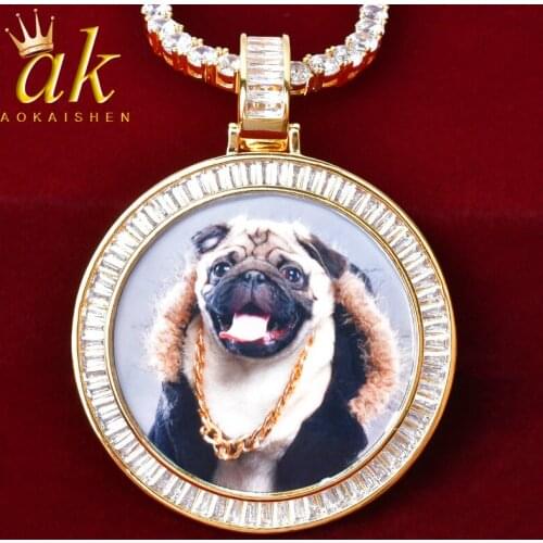 Baguette Zircon Custom Photo Pendant For Women Gold Color Rock Street Hip Hop Jewelry