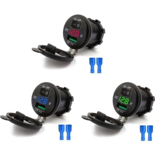 2019 Quick Charge 3.0 USB Car Charger Socket LED Voltmeter Switch For Car Marine ATV