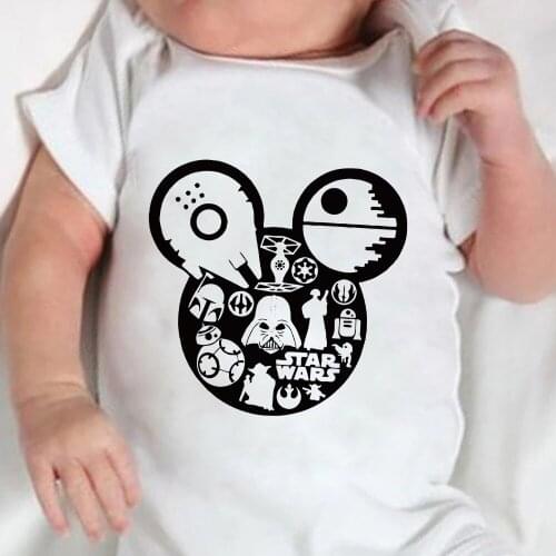 Star Wars Mickey Mouse Head Printed Newborn Bodysuits Casual Street Tops Harajuku Style Short Sleeve Infant Jumpsuit
