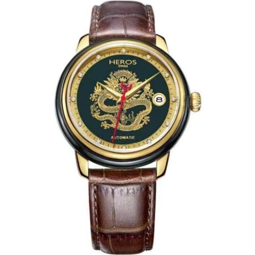 Luxury Dragon Jade Watch Automatic Mechanical Sapphire Calendar Business Mens Watch Unique Creative Personality Leather Watch