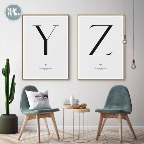 Black and White English Letter wall art Canvas posters Painting Print minimalist wall pictures for Living Room Morden Home Decor
